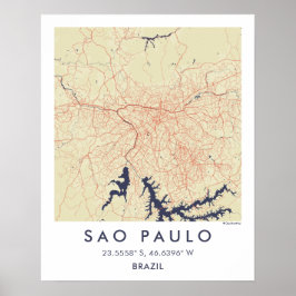 Póster Mapa personalizado de la ciudad de Sao Paulo Brasi