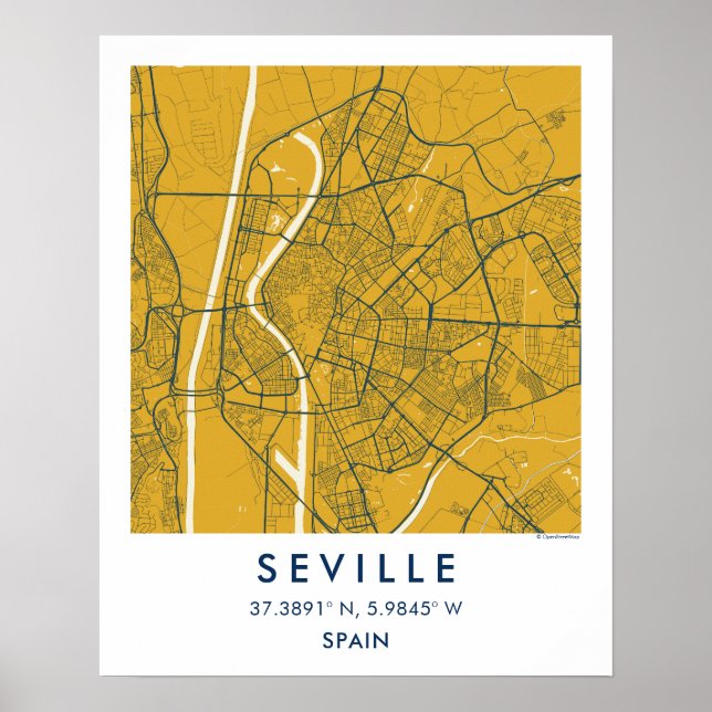 Póster Mapa personalizado de la ciudad de Sevilla España  (Frente)