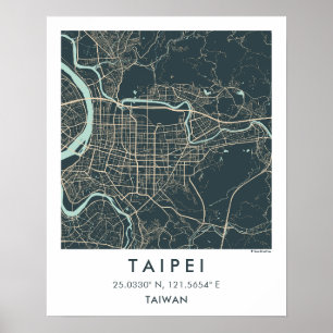 Póster Mapa personalizado de la ciudad de Taipéi Taiwán A