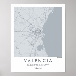 Póster Mapa personalizado de la ciudad de Valencia España