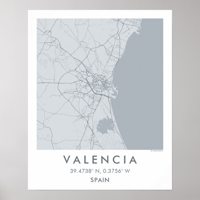 Póster Mapa personalizado de la ciudad de Valencia España (Frente)