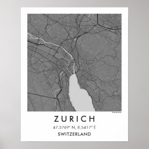 Póster Mapa personalizado de la ciudad de Zúrich Suiza Ar