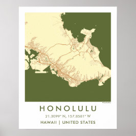 Póster Mapa Personalizado de la Ciudad Honolulu Hawaii Ar