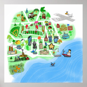 Póster Mapa Personalizado de una ciudad portuaria imagina