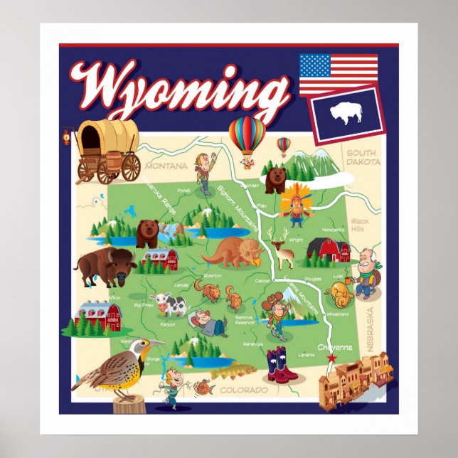 Póster Mapa personalizado de Wyoming (Frente)