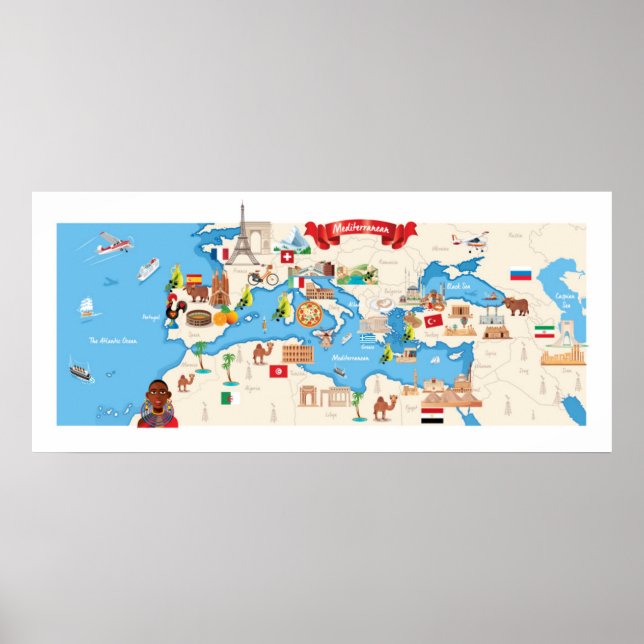 Póster Mapa personalizado del Mediterráneo (Frente)