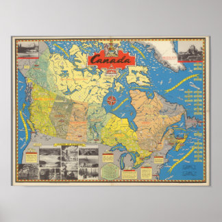 Póster Mapa pictórico de Canadá - Hitos
