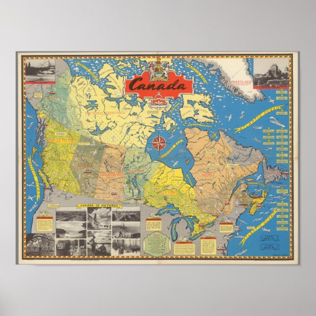 Póster Mapa pictórico de Canadá - Hitos (Frente)