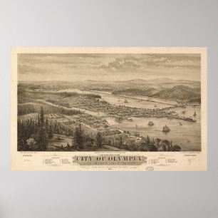 Póster Mapa pictórico de época de la Olympia Washington (