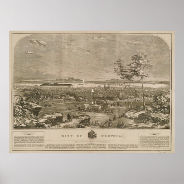 Póster Mapa pictórico de época de Montreal Canadá (1856) (Frente)