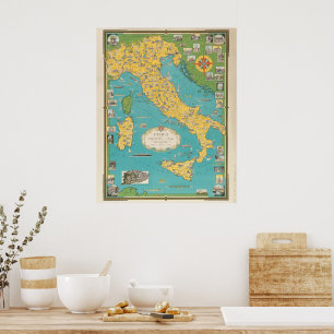 Póster Mapa pictórico de Italia con Ciudad del Vaticano 1
