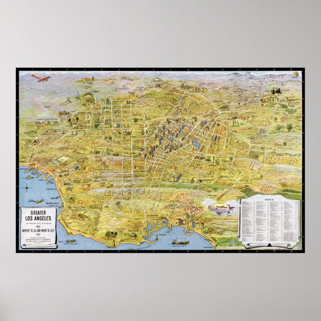 Póster Mapa pictórico de Los Ángeles - 1932 (Frente)