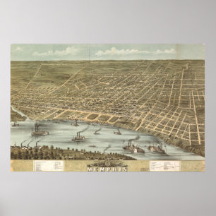 Póster Mapa pictórico de Memphis Tennessee (1870)