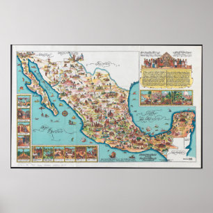 Póster Mapa Pictórico de México
