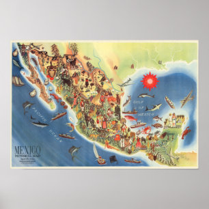 Póster Mapa pictórico de México por Miguel Gómez Medina