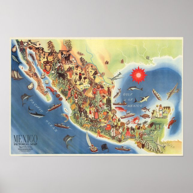 Póster Mapa pictórico de México por Miguel Gómez Medina (Frente)