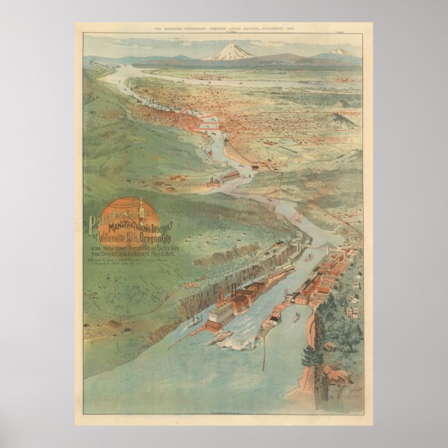 Póster Mapa pictórico de Portland OR (1896) (Frente)