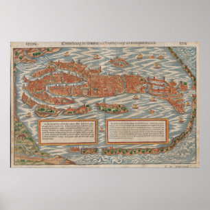 Póster Mapa pictórico de Venecia Italia (1550)