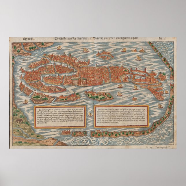 Póster Mapa pictórico de Venecia Italia (1550) (Frente)