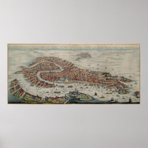 Póster Mapa pictórico de Venecia Italia (1704)