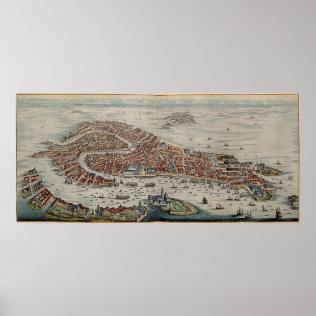 Póster Mapa pictórico de Venecia Italia (1704) (Frente)