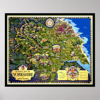 Póster Mapa pictórico del afiche de viajes de Yorkshire