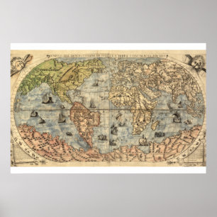 Póster Mapa pictórico del mundo antiguo 1565 Ferando Ber