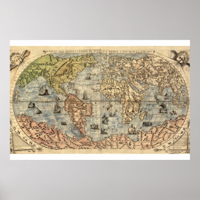 Póster Mapa pictórico del mundo antiguo 1565 Ferando Bert (Frente)