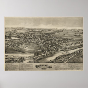 Póster Mapa pictórico vintage de Caribou Maine (1893)