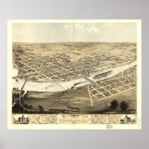Póster Mapa pictórico vintage de Cedar Rapids Iowa (1868)