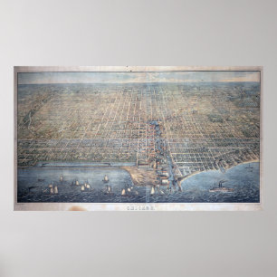 Póster Mapa pictórico vintage de Chicago (1857)