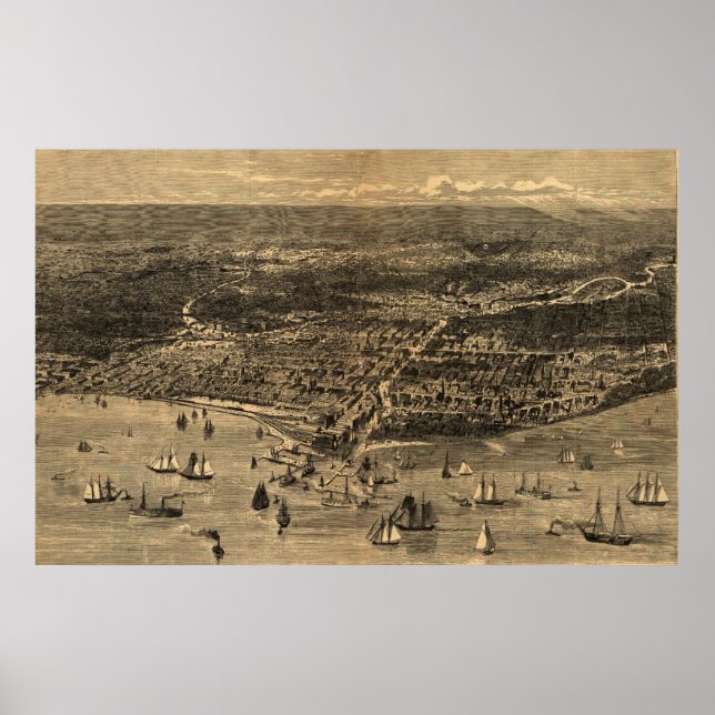 Póster Mapa pictórico vintage de Chicago (1871) (Frente)