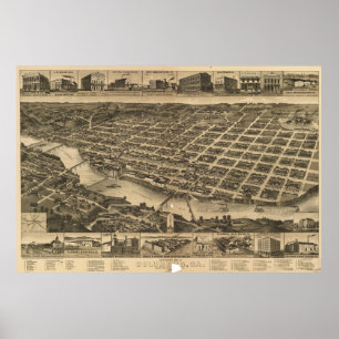 Póster Mapa pictórico vintage de Columbus Georgia (1886)