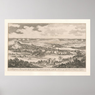 Póster Mapa pictórico vintage de Edimburgo Escocia (1760)
