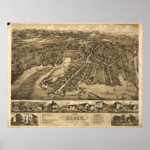 Póster Mapa pictórico vintage de Essex Connecticut (1881)