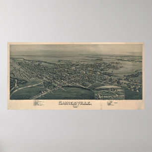 Póster Mapa pictórico vintage de Gainesville TX (1891)