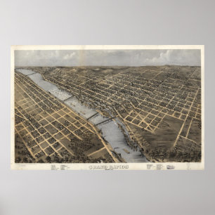 Póster Mapa pictórico vintage de Grand Rapids (1868)