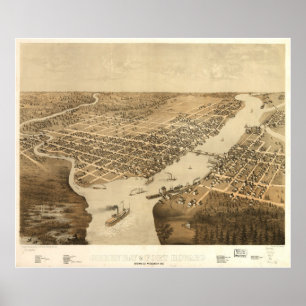Póster Mapa pictórico vintage de Green Bay WI (1867)