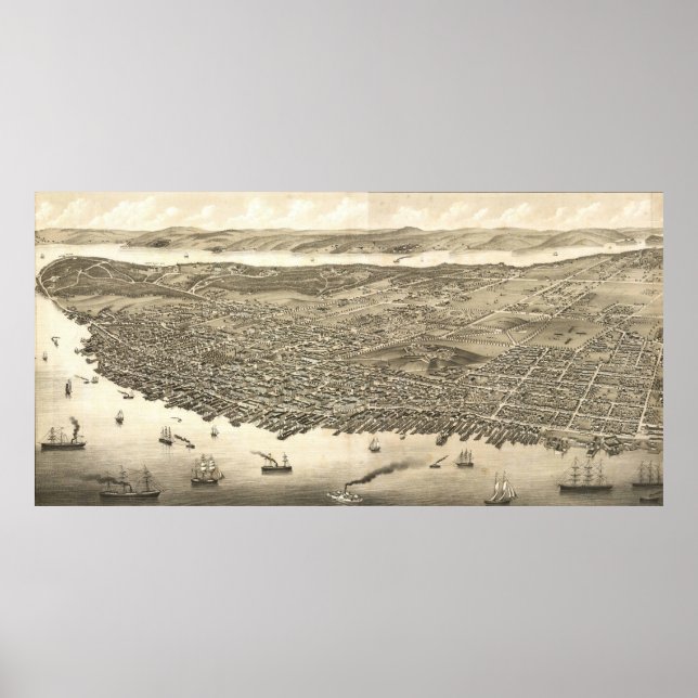 Póster Mapa pictórico vintage de Halifax (1879) (Frente)