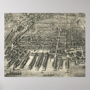 Póster Mapa pictórico vintage de Hoboken NJ (1904)