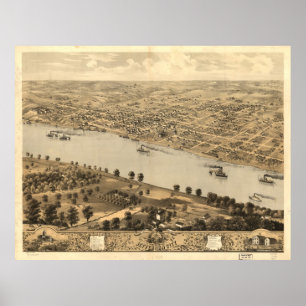 Póster Mapa pictórico vintage de Jefferson City MO (1869)