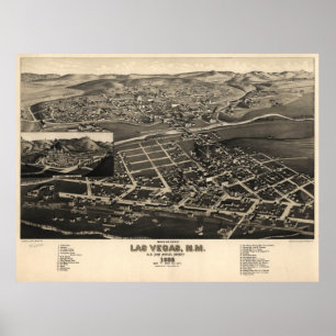 Póster Mapa pictórico vintage de Las Vegas NM (1882)