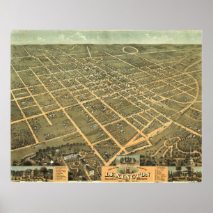 Póster Mapa pictórico vintage de Lexington Kentucky (1871