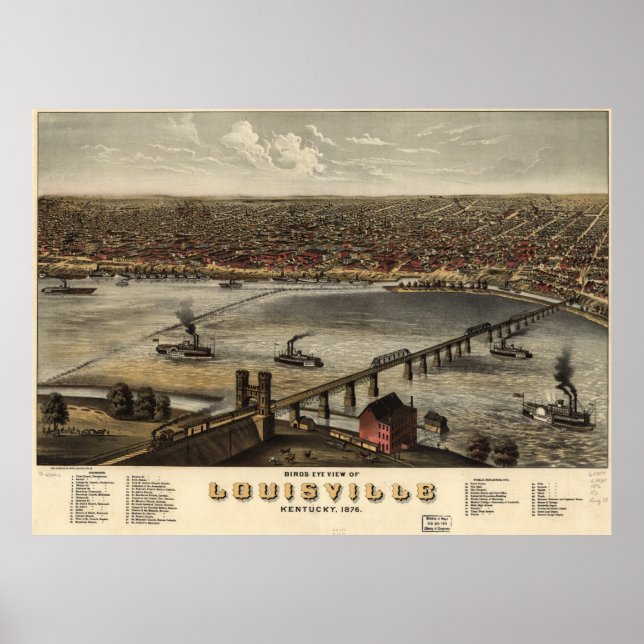 Póster Mapa pictórico vintage de Louisville (1876) (Frente)