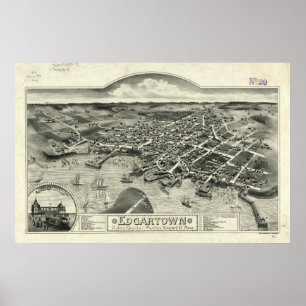 Póster Mapa pictórico vintage de MAMÁES de Edgartown (188