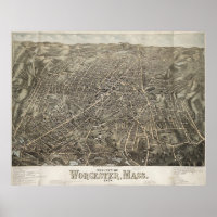 Mapa pictórico vintage de MAMÁES de Worcester (187