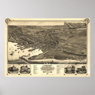 Póster Mapa pictórico vintage de Nantucket (1881)
