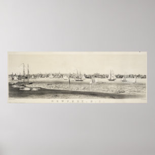 Póster Mapa pictórico vintage de Newport RI (1860)