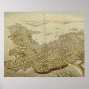 Póster Mapa pictórico vintage de Newport RI (1878)
