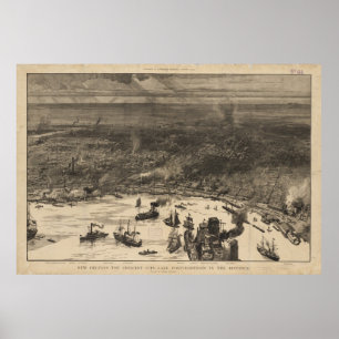 Póster Mapa pictórico vintage de Nueva Orleans (1884)